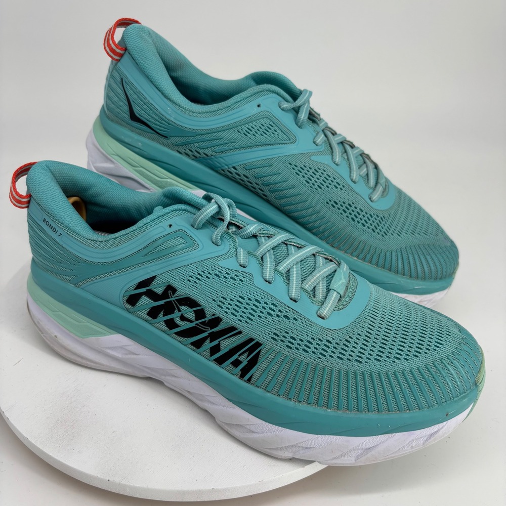Hoka One One Bondi 7 Running Shoes Women 9.5 Teal Blue Comfort Cushioned Sneaker